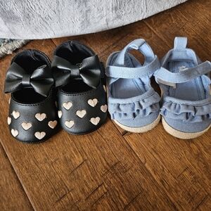 Black Heart Bow Baby Shoes And Blue Ruffle Baby Sandals